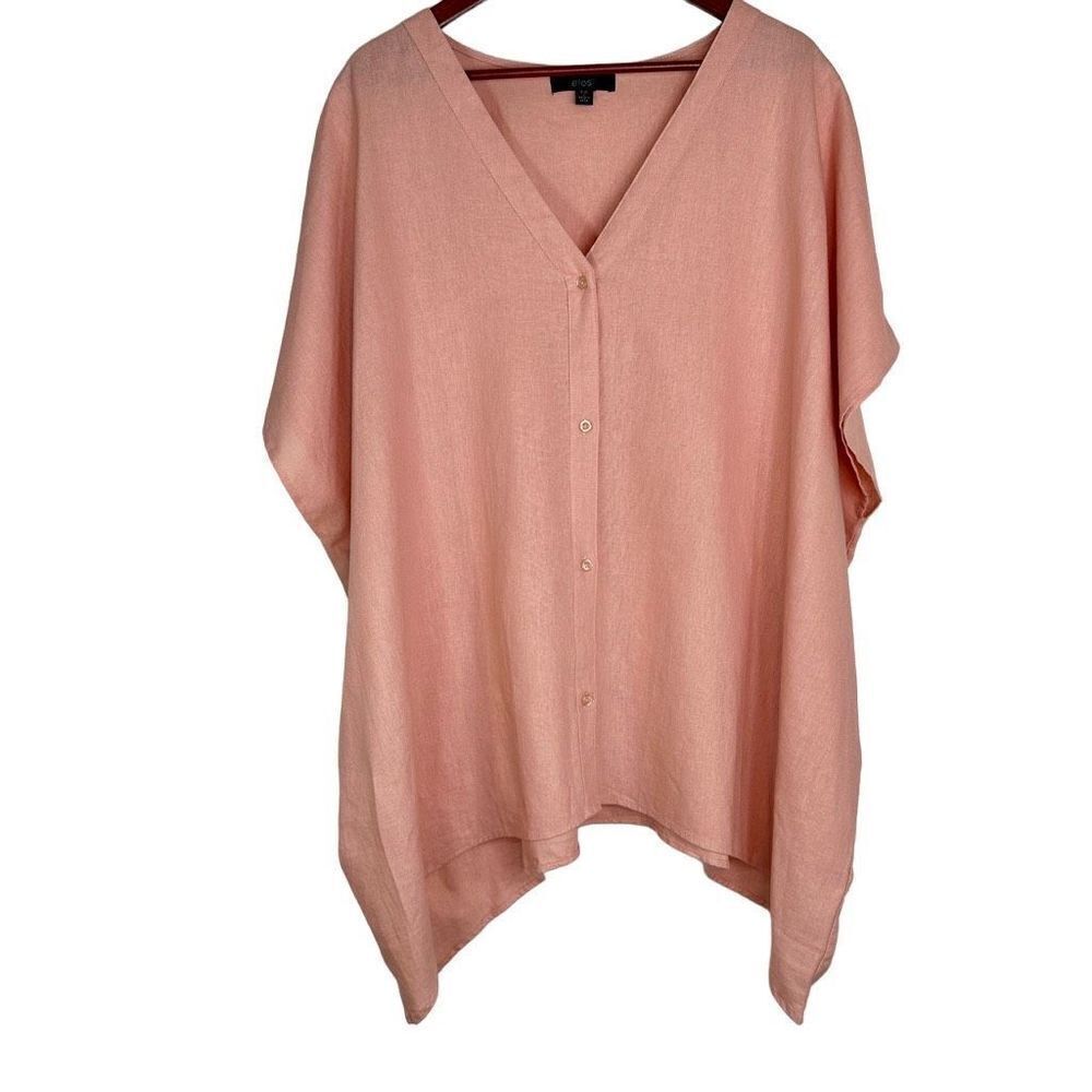 Ellos Womens Linen Blend Pink Tunic Top Button Front Sharkbite Hem Size 18/20 L